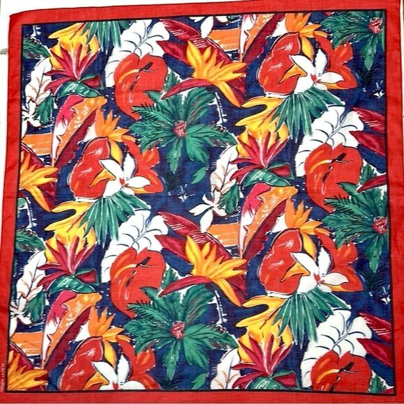 NWOT Albert Nipon Collection XIIX Square Scarf Cotton Tropical Floral Japan - Picture 4 of 10